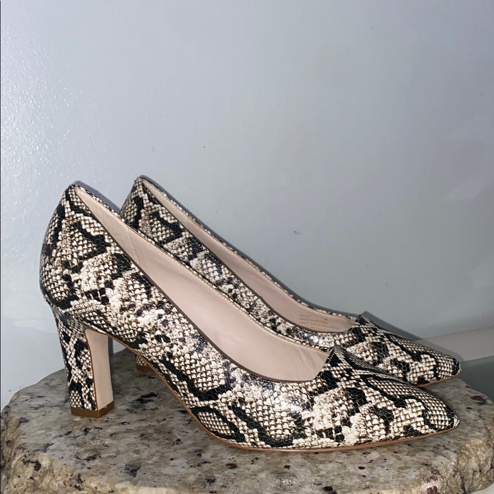 Cole Haan Snake Skin Embossed Leather Pointed Toe Square Heel Pumps Size 8 NWOB - Picture 2 of 16